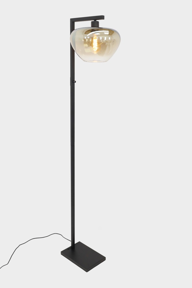 Strakke vloerlamp STANG inclusief glas GENUA | Zwart / Amber
