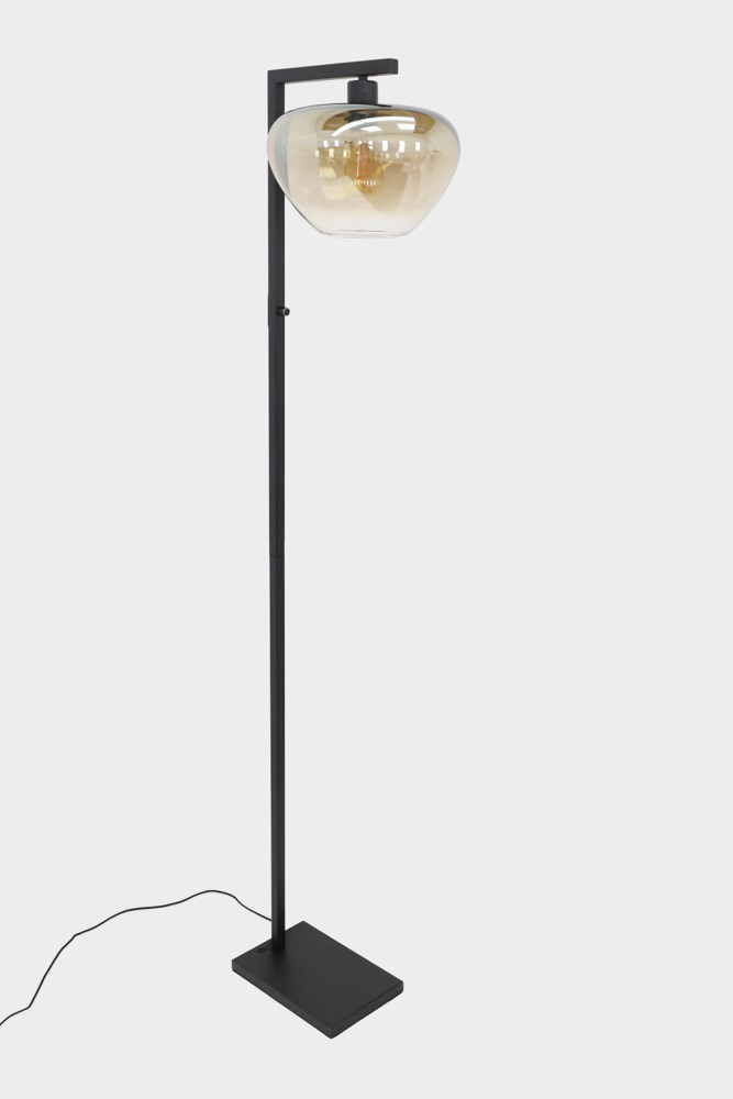 Strakke vloerlamp STANG inclusief glas GENUA | Zwart / Amber