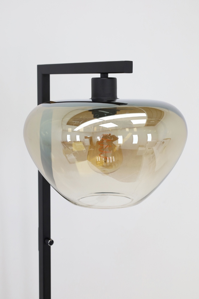 Strakke vloerlamp STANG inclusief glas GENUA | Zwart / Amber