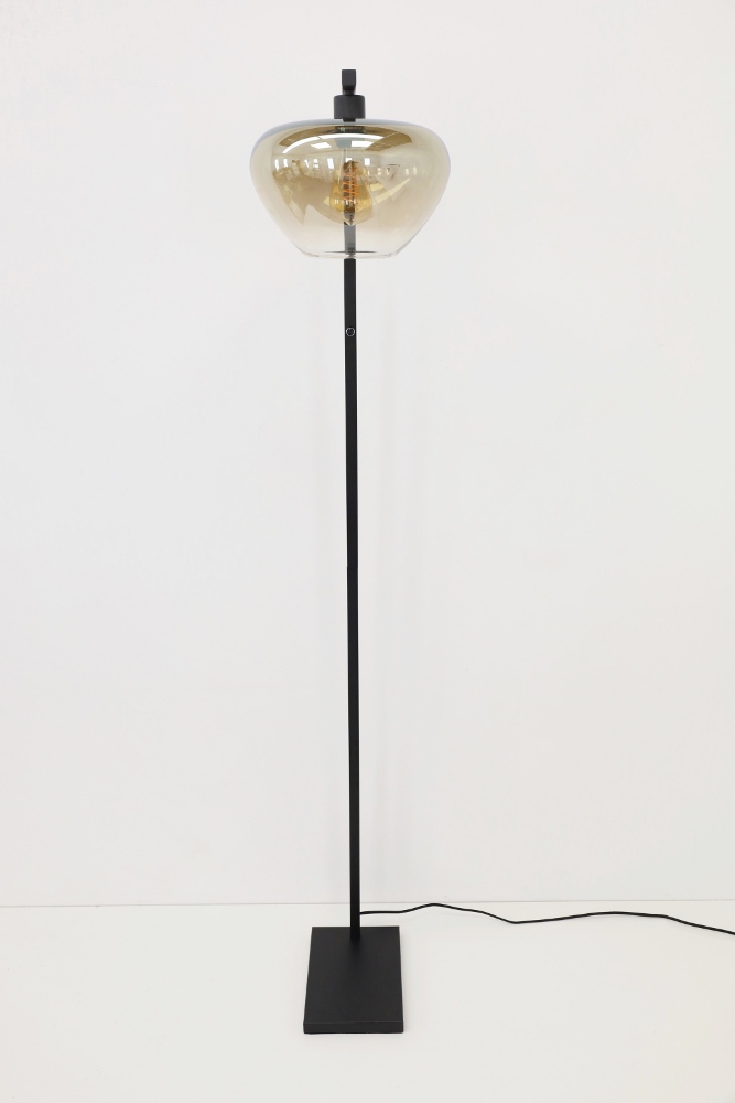 Strakke vloerlamp STANG inclusief glas GENUA | Zwart / Amber