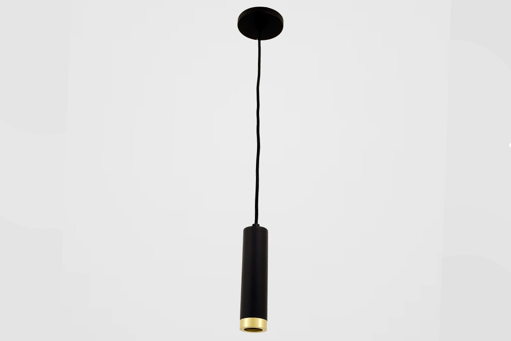 Strakke kokervormige 1-lichts hanglamp MILLER | Zwart/Goud