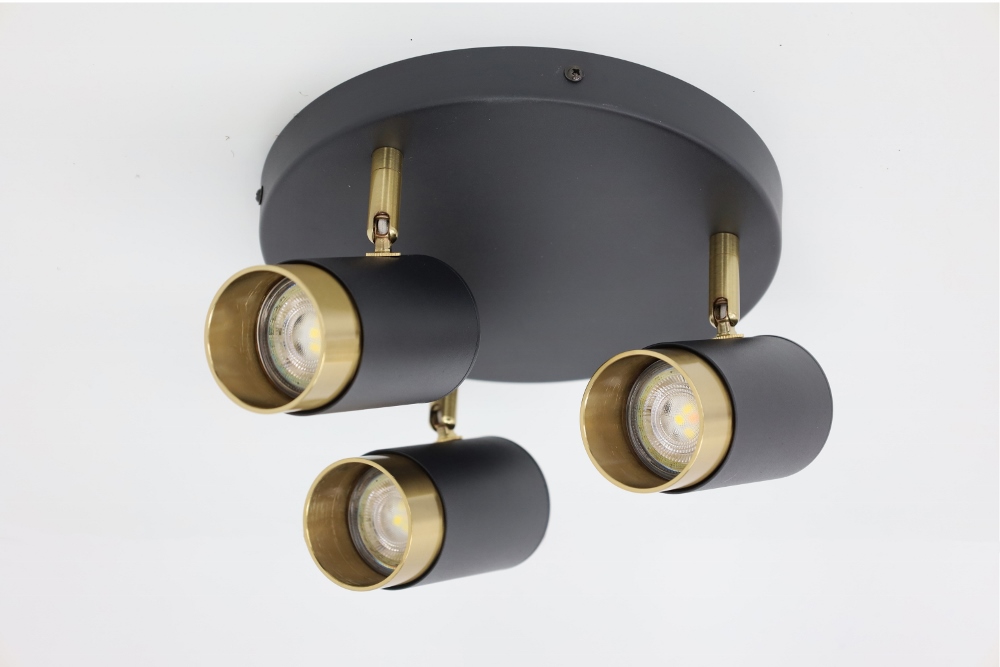 Elegante 3-lichts opbouwspot CAREGA rond | Zwart / Goud