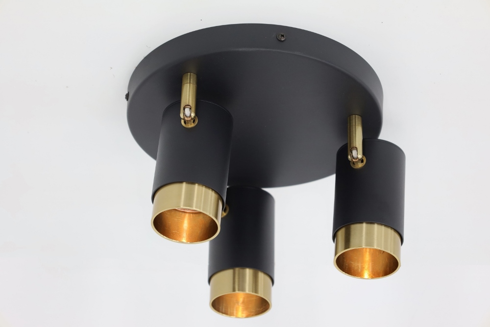 Elegante 3-lichts opbouwspot CAREGA rond | Zwart / Goud