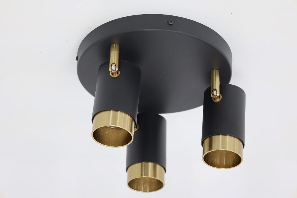 Elegante 3-lichts opbouwspot CAREGA rond | Zwart / Goud