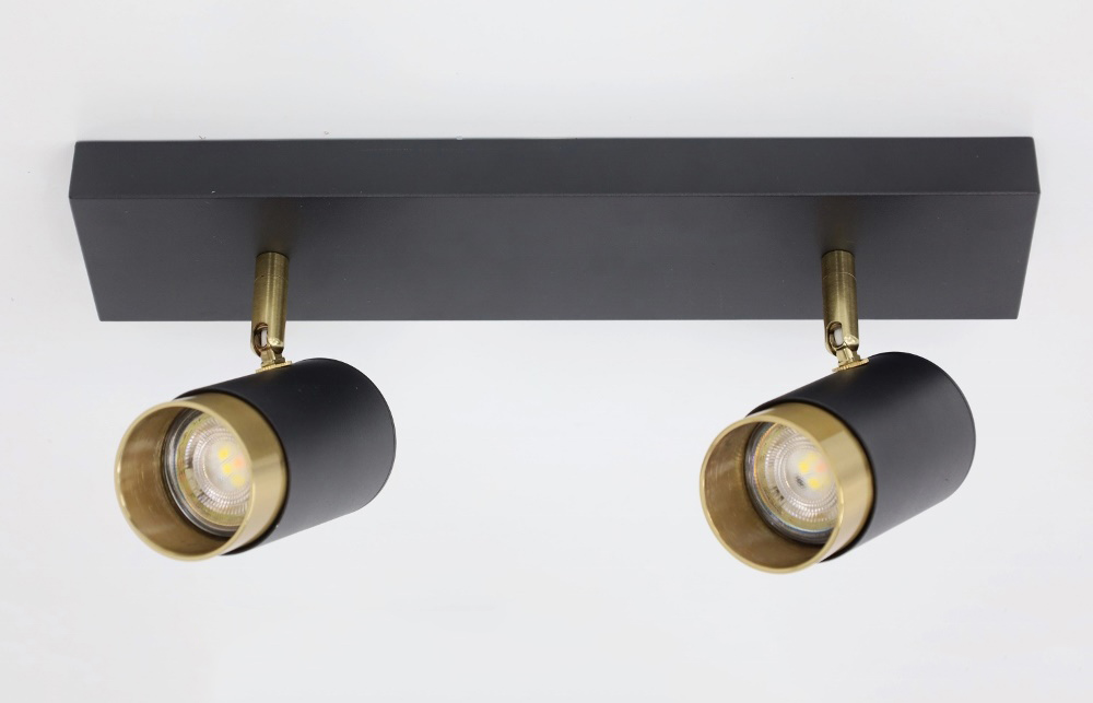 Elegante 2-lichts opbouwspot CAREGA balk | Zwart / Goud