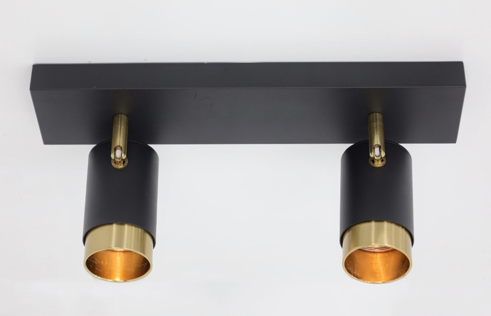 Elegante 2-lichts opbouwspot CAREGA balk | Zwart / Goud