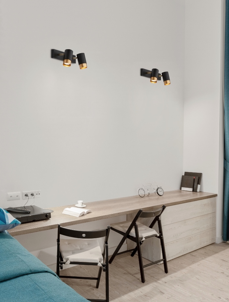 Elegante 2-lichts opbouwspot CAREGA balk | Zwart / Goud