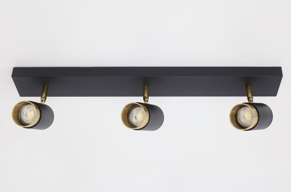 Elegante 3-lichts opbouwspot CAREGA balk | Zwart / Goud
