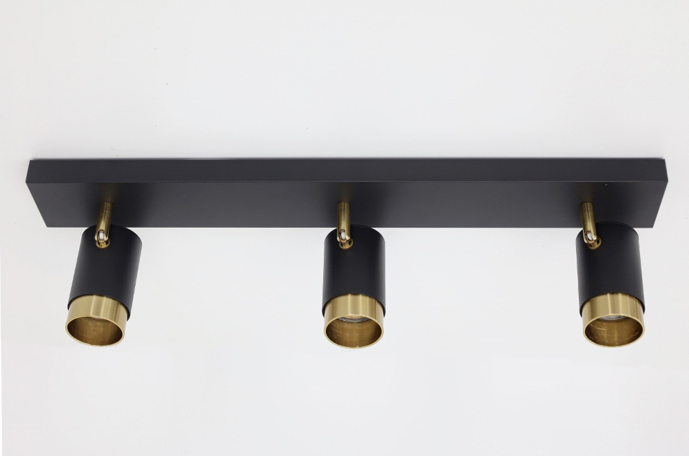 Elegante 3-lichts opbouwspot CAREGA balk | Zwart / Goud