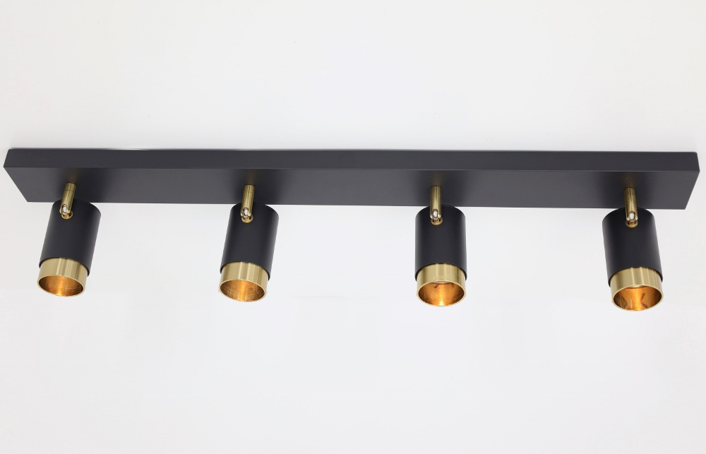 Elegante 4-lichts opbouwspot CAREGA balk | Zwart / Goud