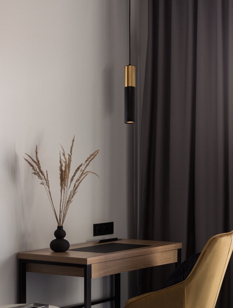 Minimalistische koker hanglamp CAREGA II 30 cm | Goud / Zwart
