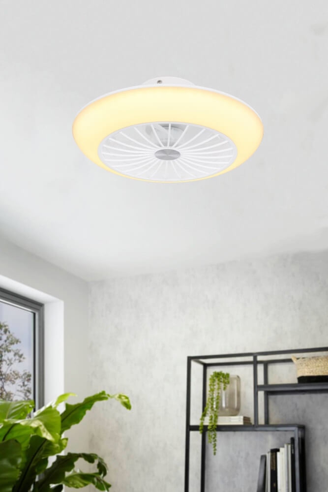 Plafondlamp BROBY wit Ø 30 cm met ventilator | 3 standen met wandschakelaar