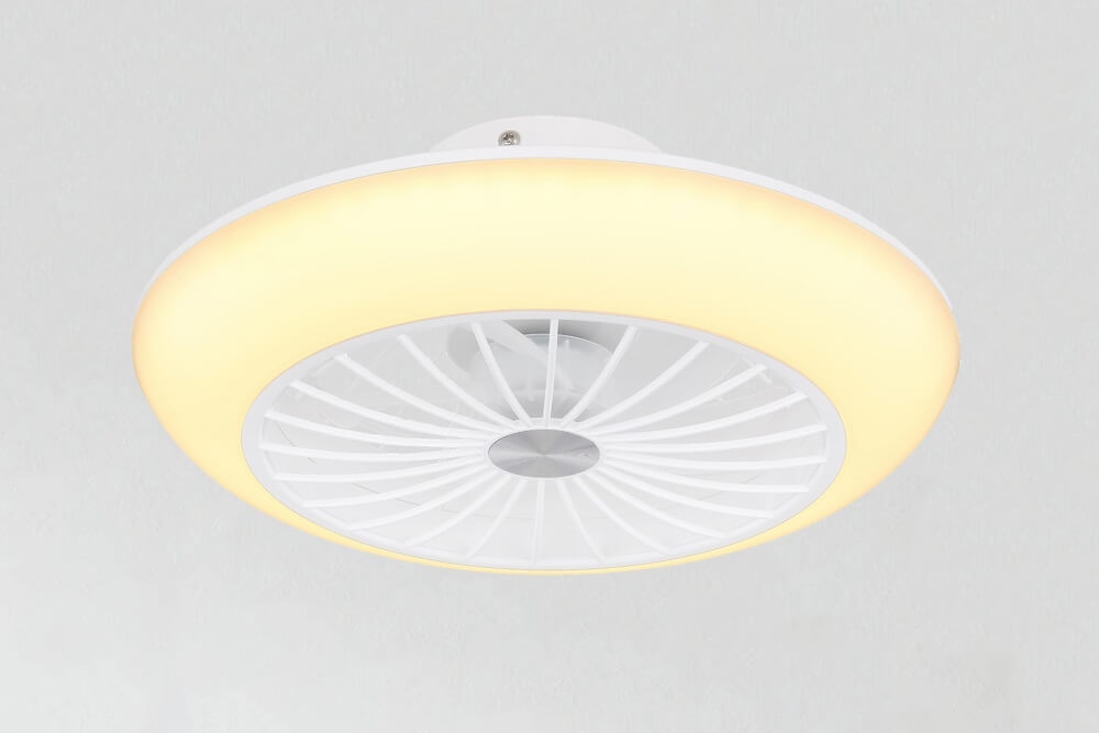Plafondlamp BROBY wit Ø 30 cm met ventilator | 3 standen met wandschakelaar