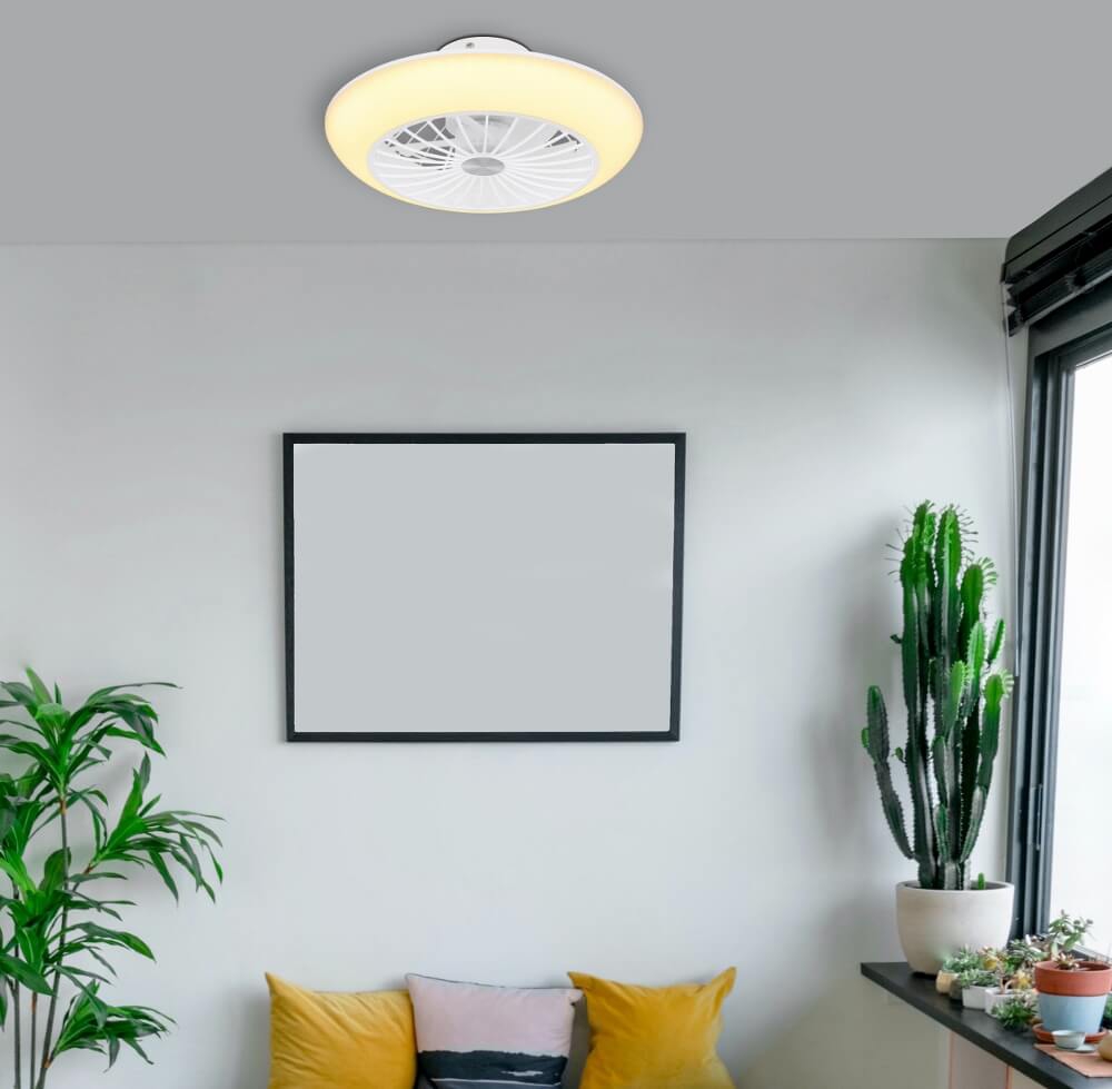 Plafondlamp BROBY wit Ø 30 cm met ventilator | 3 standen met wandschakelaar