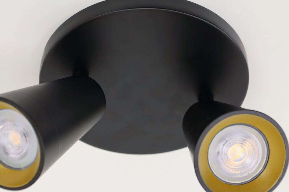 Stijlvolle 2-lichts opbouwspot XAVIER rond | Zwart / Goud