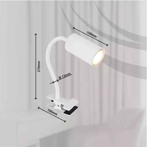 Flexibele klemlamp CILLO GU10 met snoerschakelaar | Wit