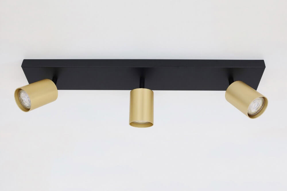 Strakke kantelbare 3-lichts opbouwspot CILINDRA | Zwart / Goud