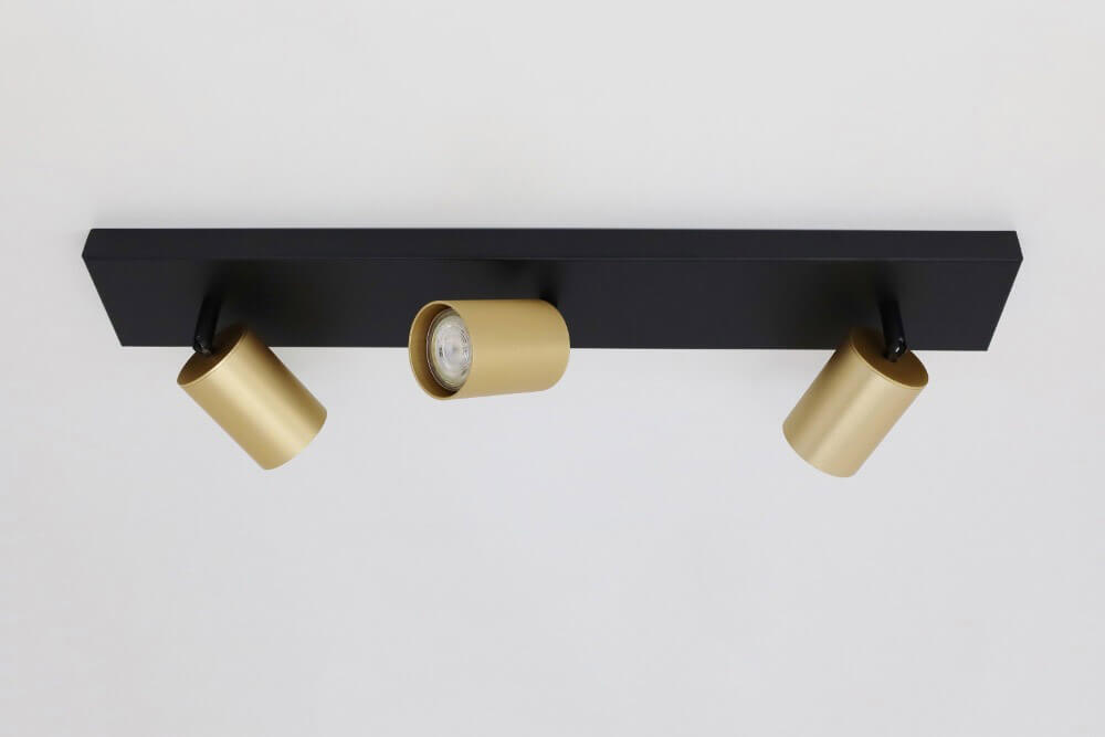 Strakke kantelbare 3-lichts opbouwspot CILINDRA | Zwart / Goud