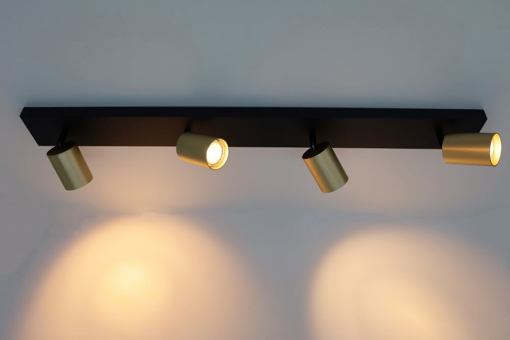 Strakke kantelbare 4-lichts opbouwspot CILINDRA | Zwart / Goud