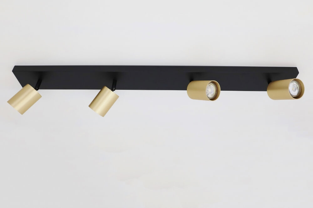 Strakke kantelbare 4-lichts opbouwspot CILINDRA | Zwart / Goud