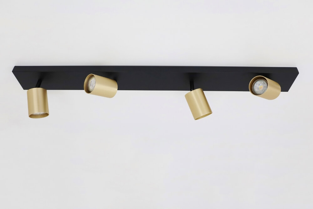 Strakke kantelbare 4-lichts opbouwspot CILINDRA | Zwart / Goud