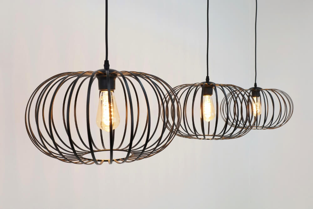 Sierlijke draad hanglamp BOLERO zwart | 3x Ø 40 cm