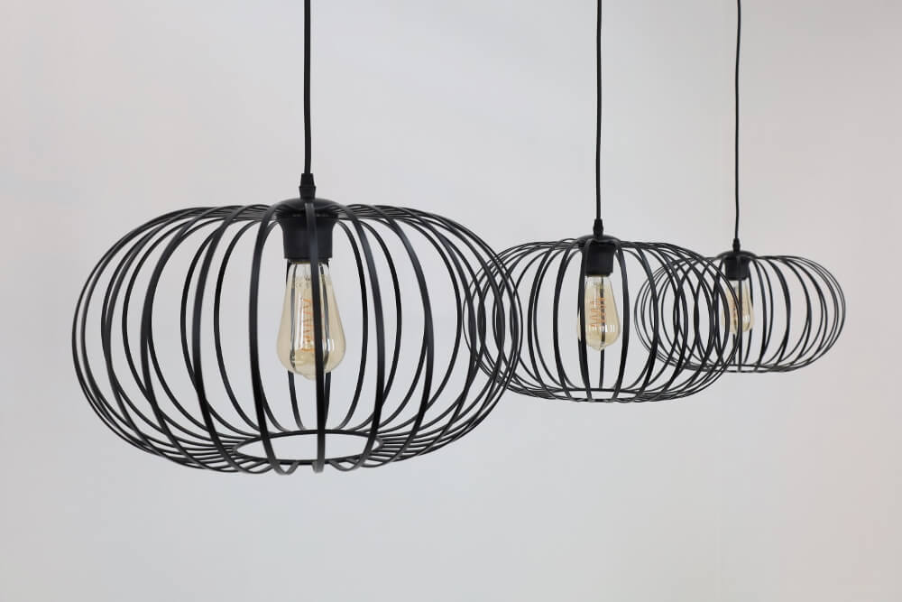 Sierlijke draad hanglamp BOLERO zwart | 3x Ø 40 cm