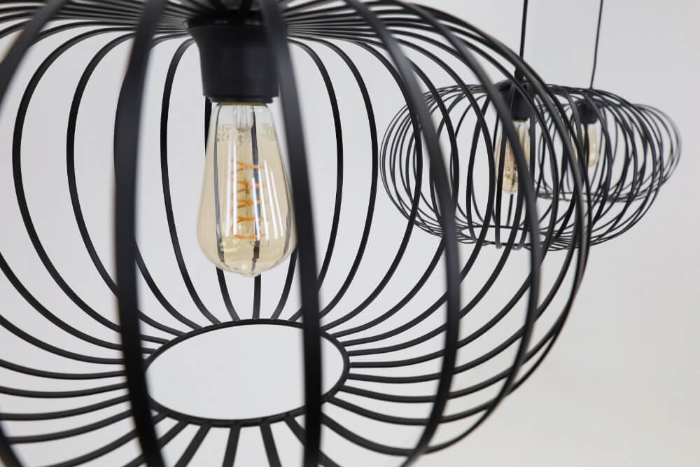 Sierlijke draad hanglamp BOLERO zwart | 3x Ø 40 cm