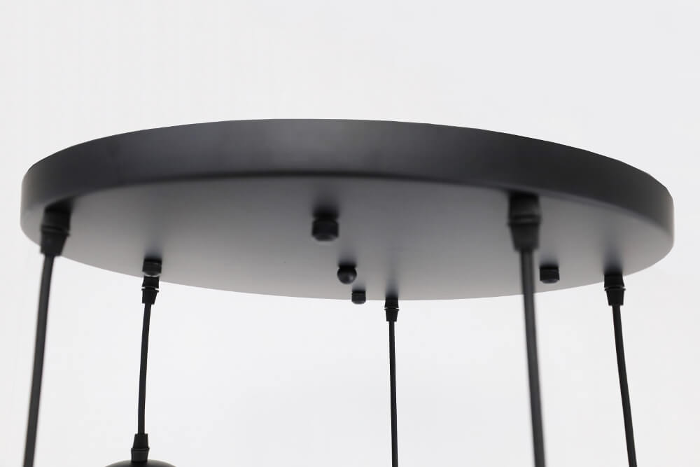 5-lichts hanglamp EEFF smoke zwart | Ronde plafondplaat 45 cm