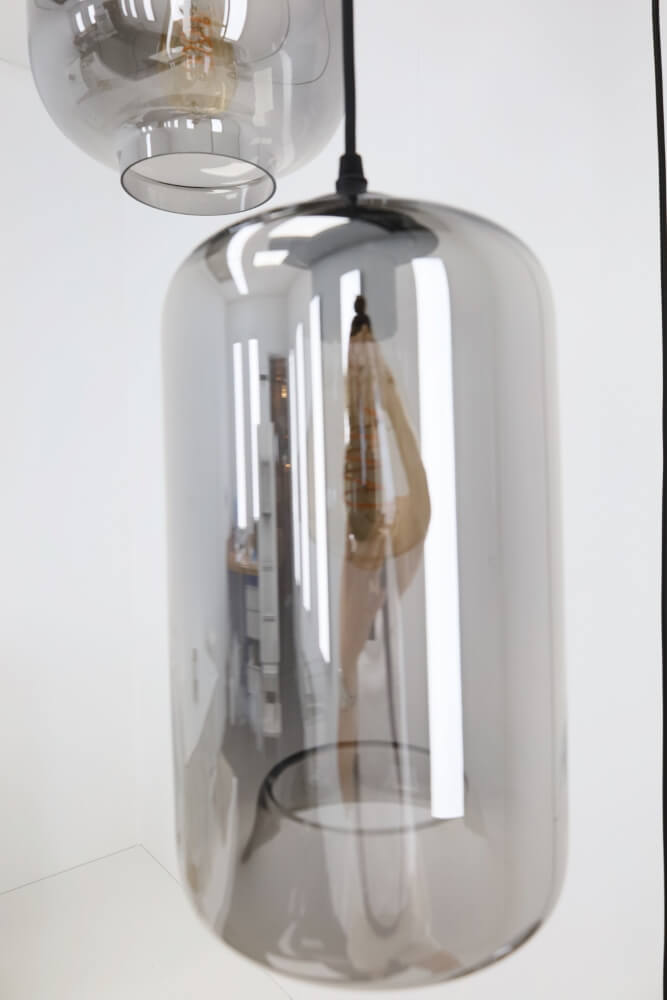 5-lichts hanglamp EEFF smoke zwart | Ronde plafondplaat 45 cm