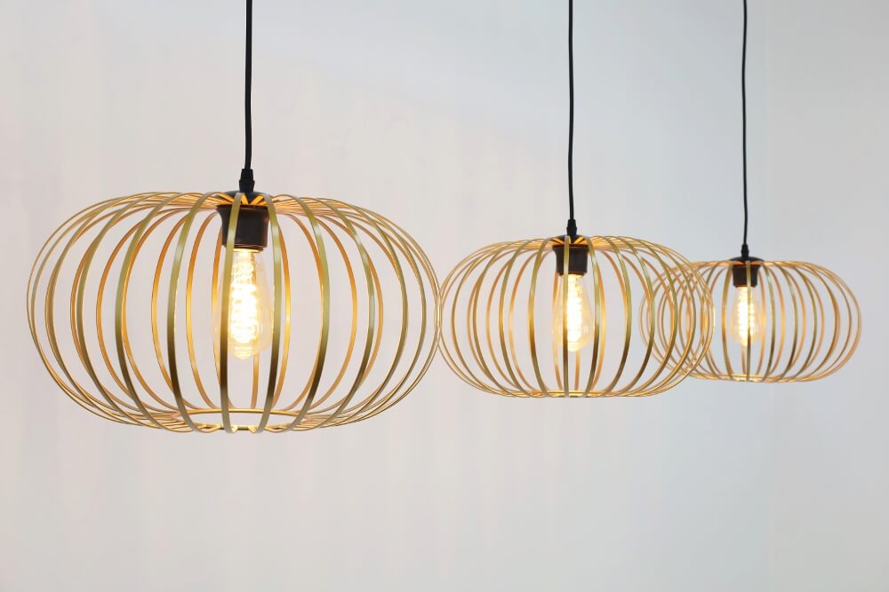 Sierlijke draad hanglamp BOLERO goud | 3x Ø 40 cm