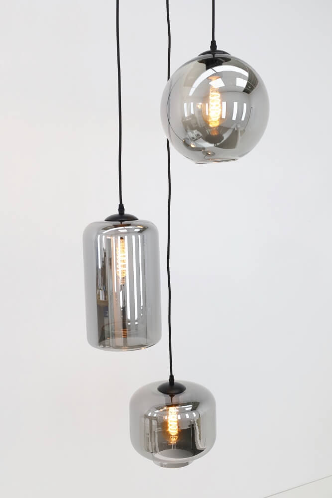 3-lichts hanglamp EEFF smoke zwart | Ronde plafondplaat 30 cm