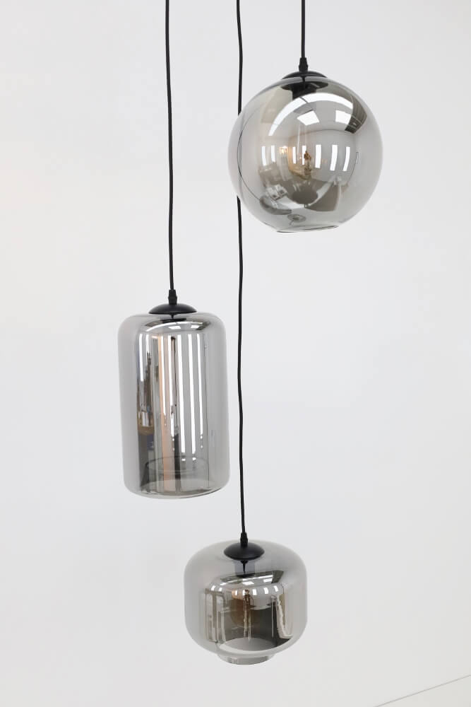 3-lichts hanglamp EEFF smoke zwart | Ronde plafondplaat 30 cm