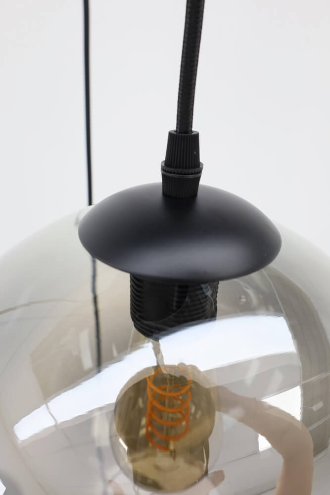 3-lichts hanglamp EEFF smoke zwart | Ronde plafondplaat 30 cm