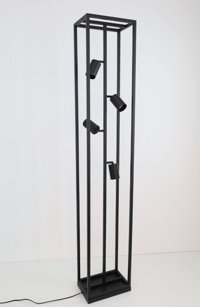 Strak metalen frame vloerlamp CILINDRA CAGE 4-lichts | Zwart