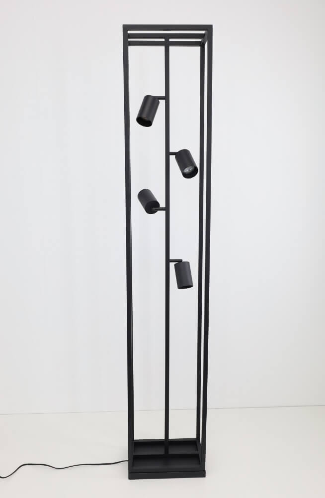 Strak metalen frame vloerlamp CILINDRA CAGE 4-lichts | Zwart
