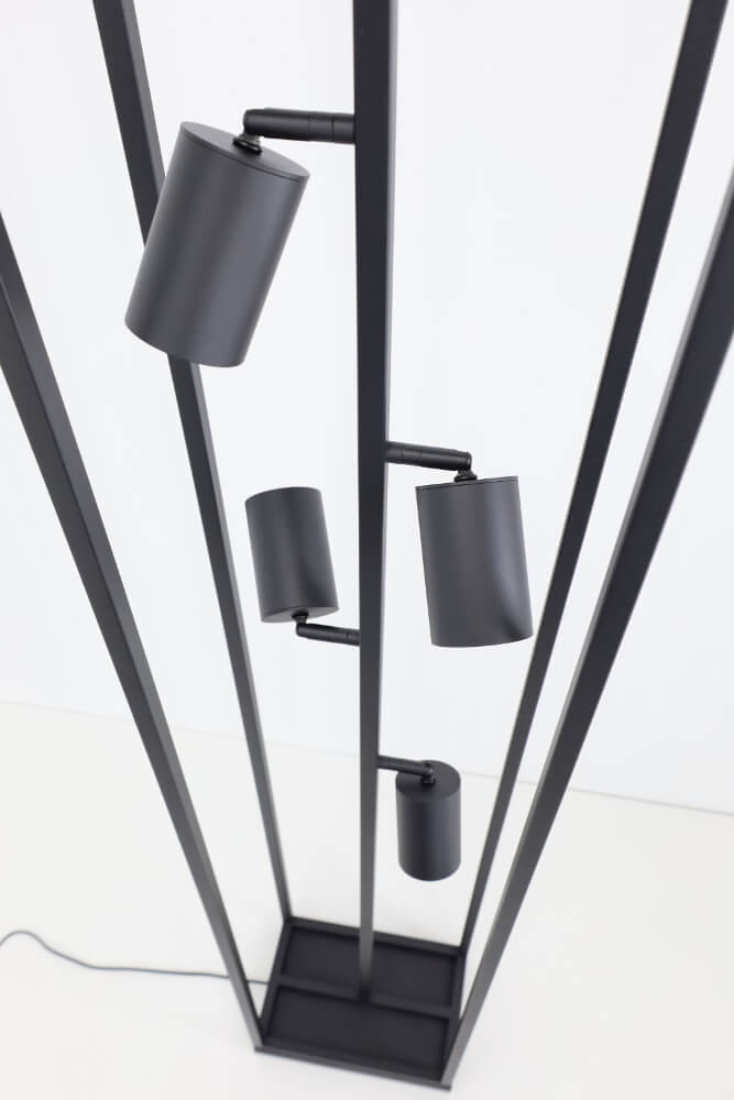 Strak metalen frame vloerlamp CILINDRA CAGE 4-lichts | Zwart