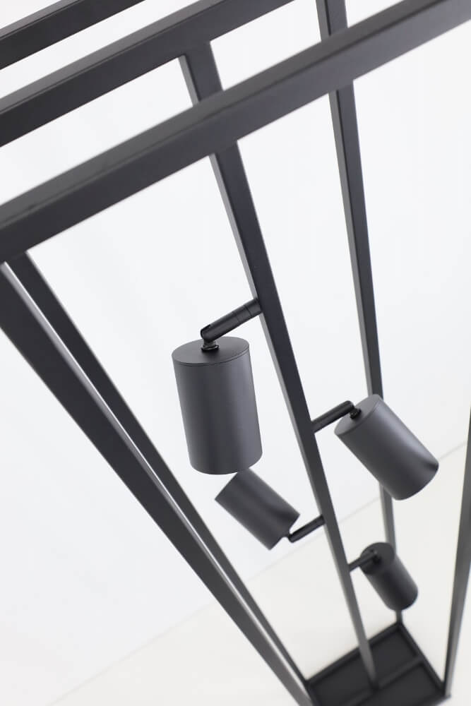 Strak metalen frame vloerlamp CILINDRA CAGE 4-lichts | Zwart