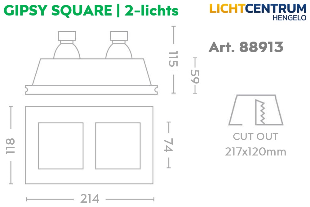 Trimless inbouwspot GIPSY SQUARE 2-lichts | Overschilderbaar