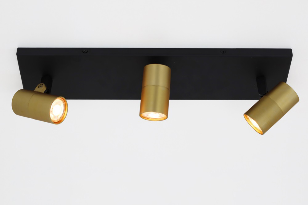 Minimalistische opbouwspot PETITE 3-lichts balk GU10 | Zwart / Goud