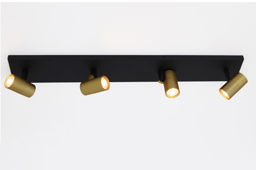 Minimalistische opbouwspot PETITE 4-lichts balk GU10 | Zwart / Goud