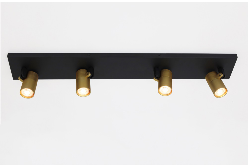 Minimalistische opbouwspot PETITE 4-lichts balk GU10 | Zwart / Goud