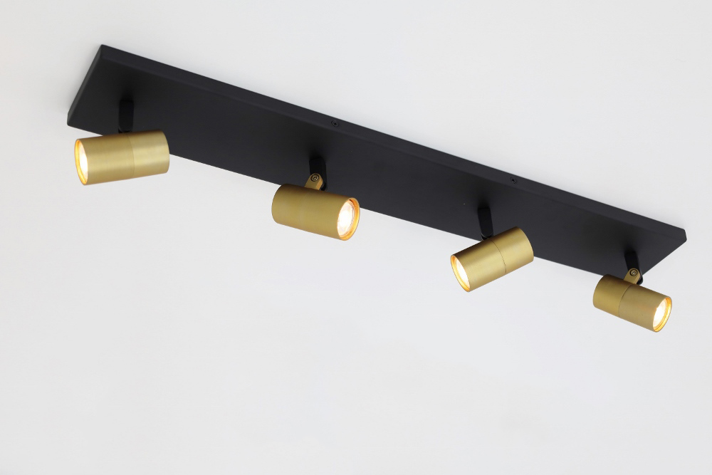 Minimalistische opbouwspot PETITE 4-lichts balk GU10 | Zwart / Goud