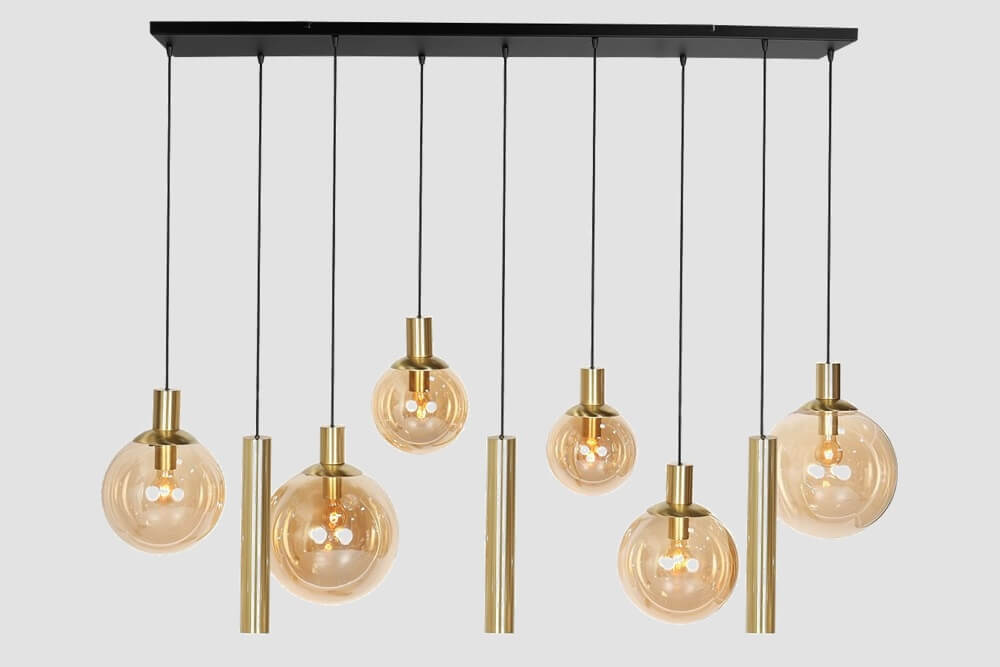 Hanglamp BOLLIQUE 9-lichts 140 x 55 cm | Goud / Amber