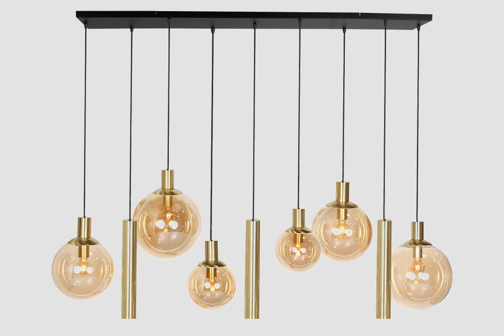 Hanglamp BOLLIQUE 9-lichts 140 x 55 cm | Goud / Amber