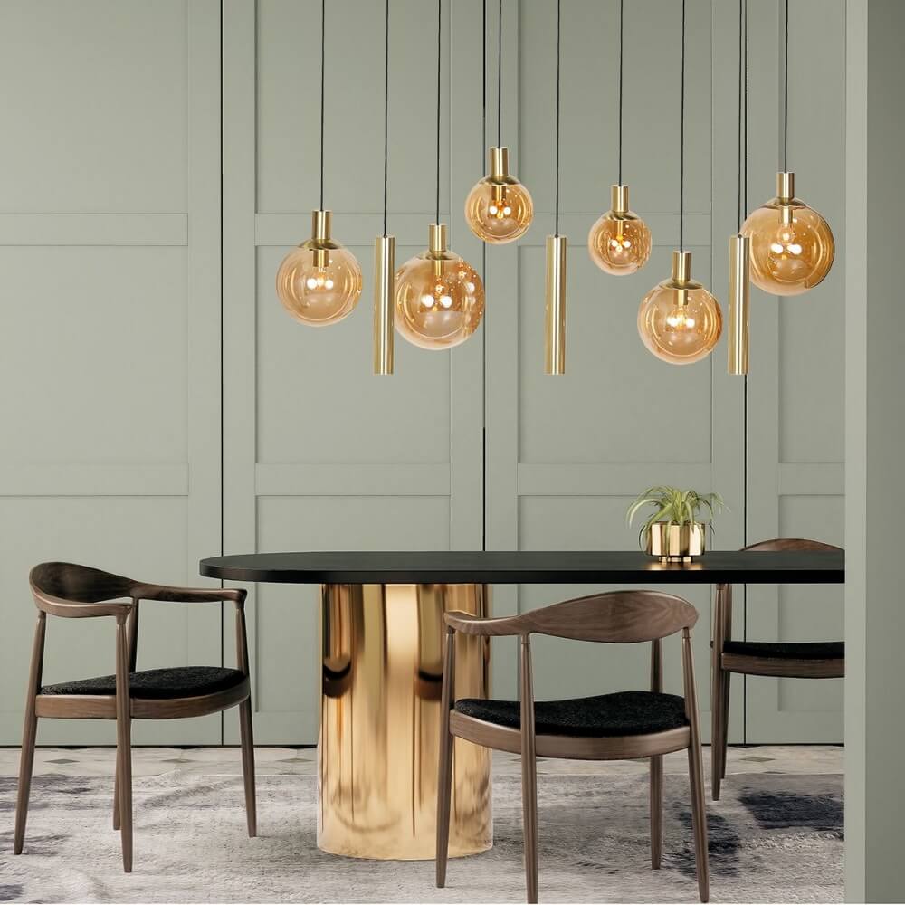 Hanglamp BOLLIQUE 9-lichts 140 x 55 cm | Goud / Amber
