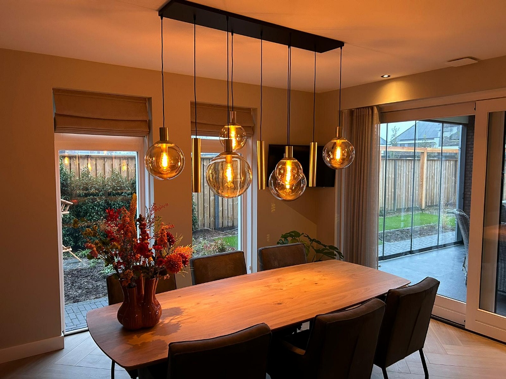 Hanglamp BOLLIQUE 9-lichts 140 x 55 cm | Goud / Amber