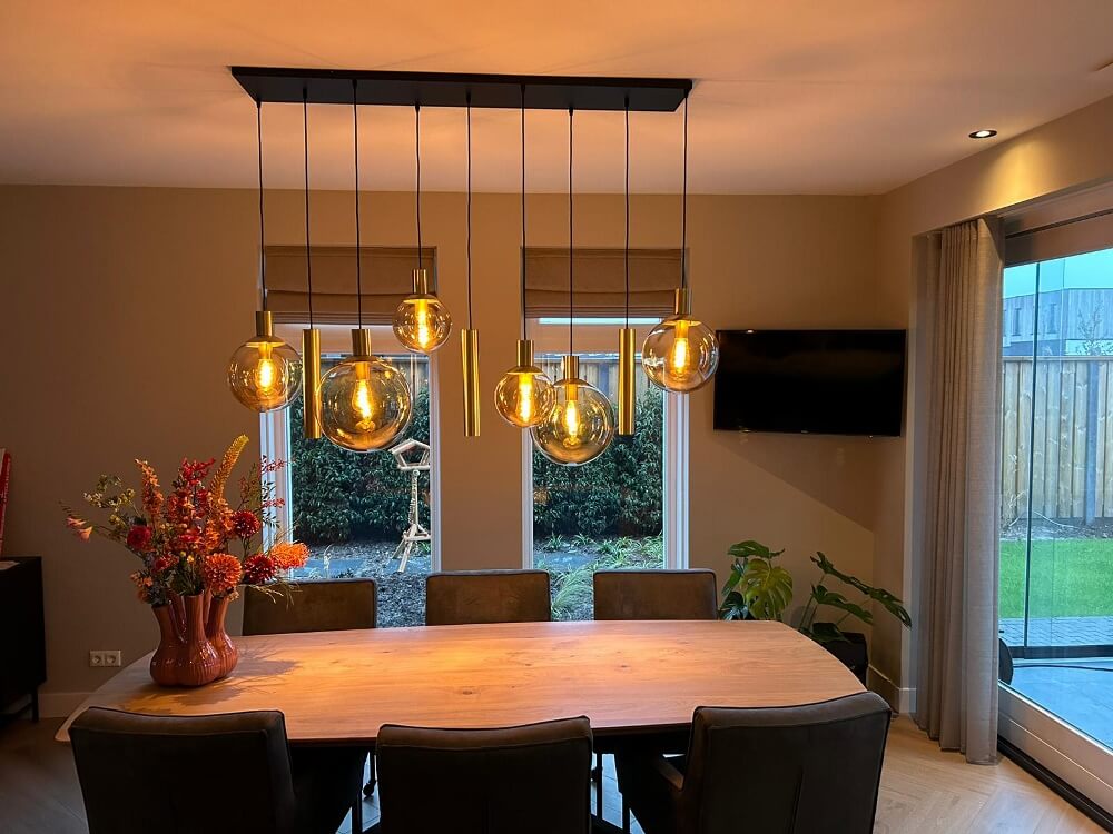 Hanglamp BOLLIQUE 9-lichts 140 x 55 cm | Goud / Amber