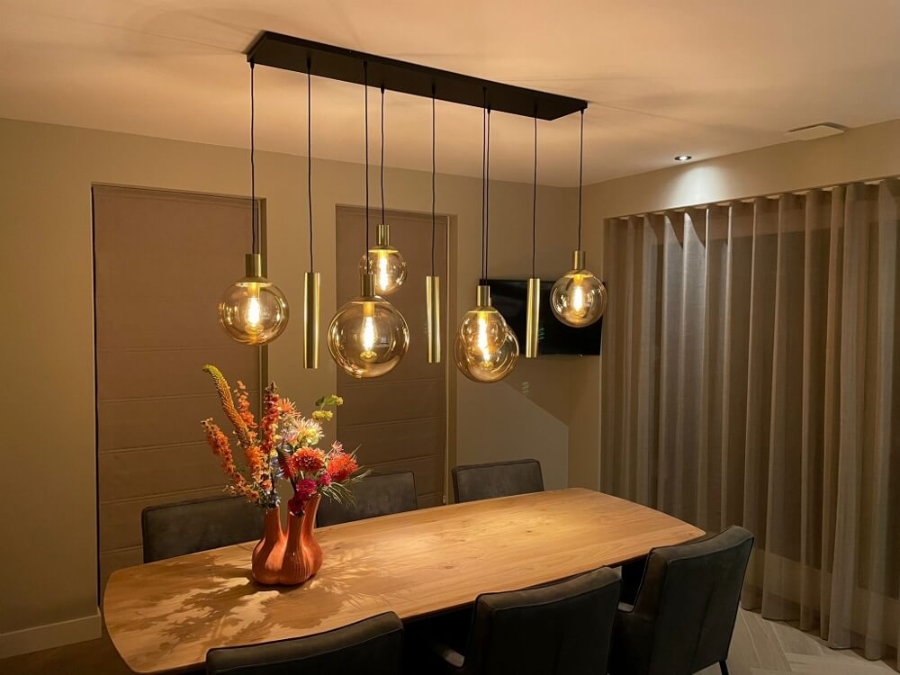 Hanglamp BOLLIQUE 9-lichts 140 x 55 cm | Goud / Amber