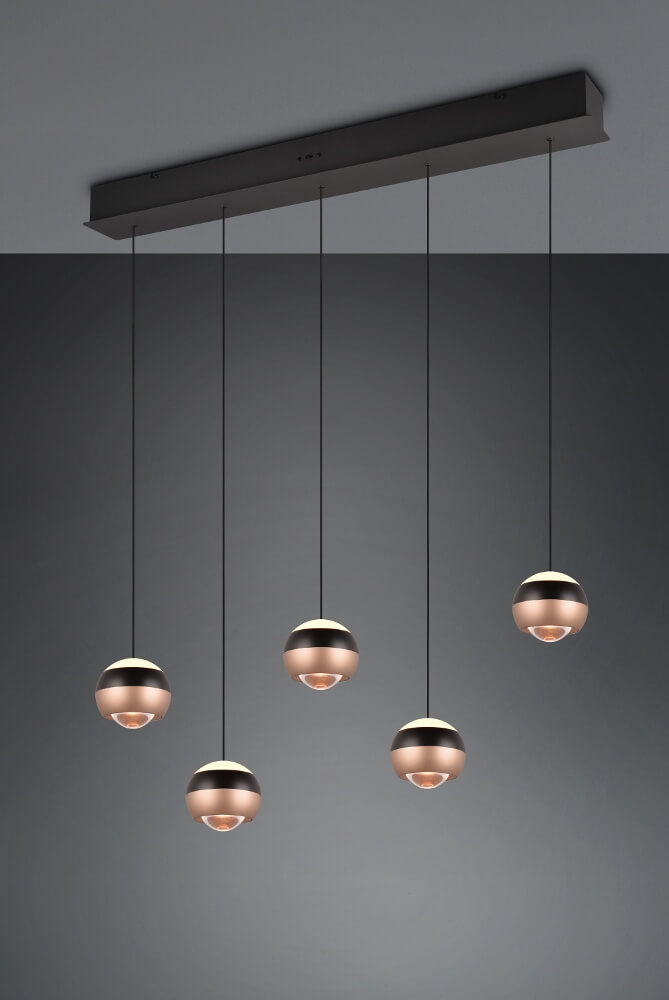Elegante 5-lichts hanglamp ORBIT zwart / coffee | 3-standen dimbaar